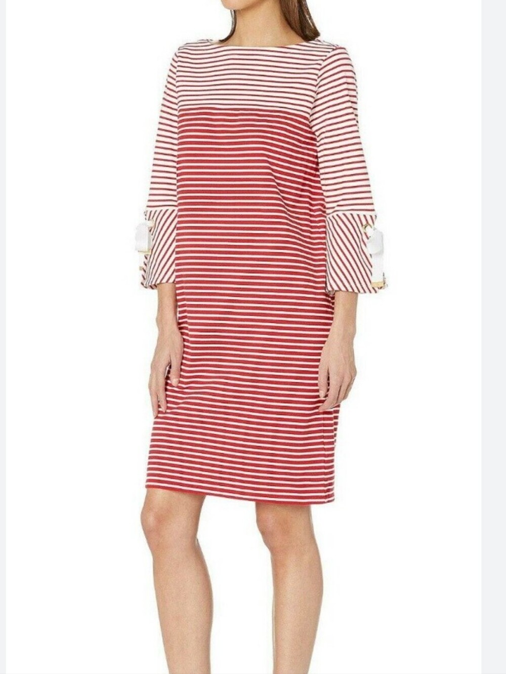 NWT$125 Lauren Ralph Lauren Women's Striped Bell-Sleeve Cotton Dress Size: L